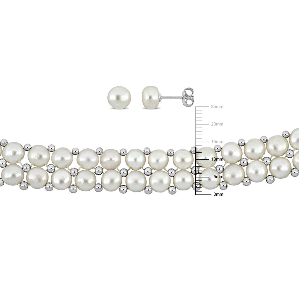 商品Mimi & Max|Mimi & Max Women's 3pc Set of 6-8mm Freshwater Cultured Pearl Necklace Double Row Bracelet and Stud Earrings w/ Silver Beads and Clasp,价格¥698,第4张图片详细描述