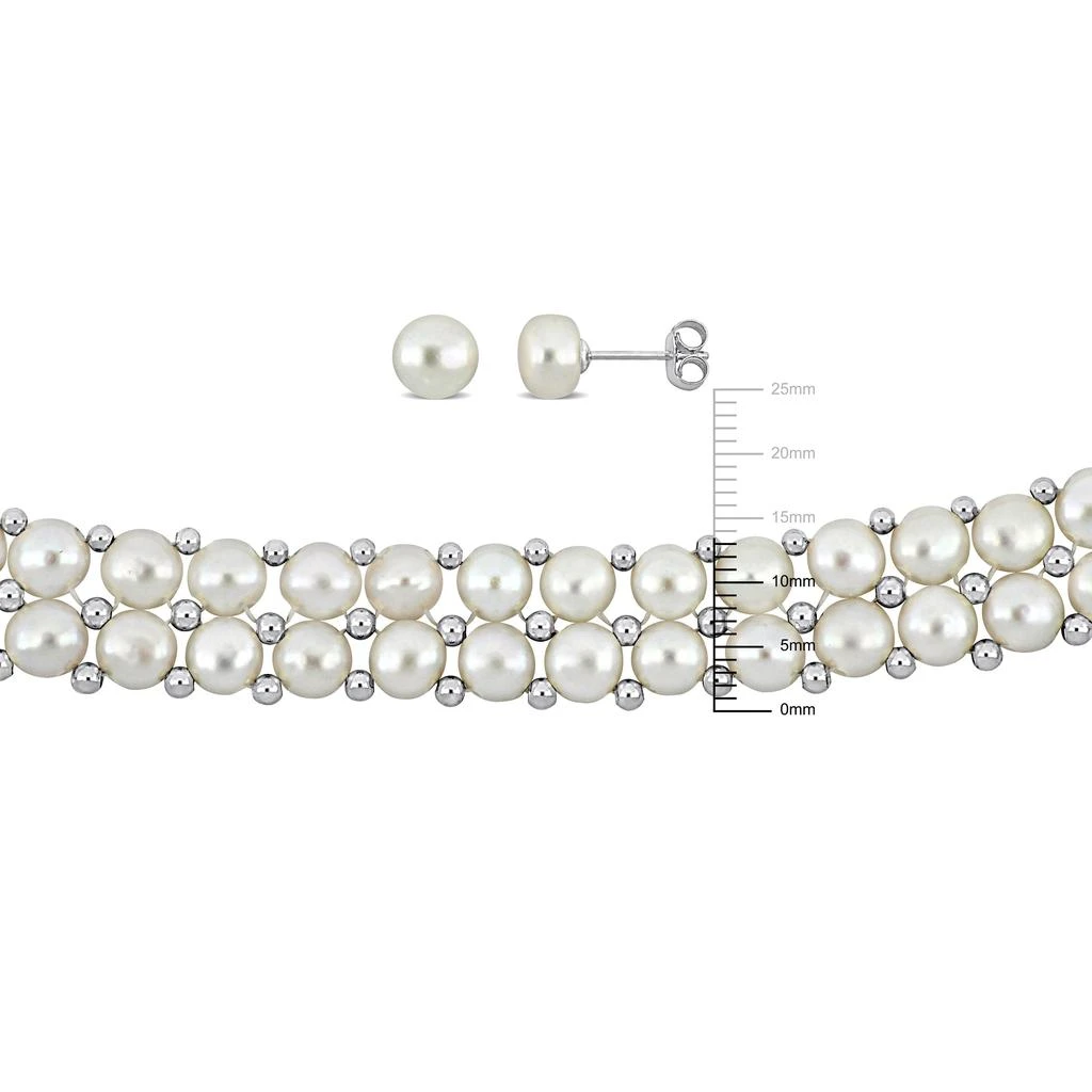 商品Mimi & Max|Women's 3pc Set of 6-8mm Freshwater Cultured Pearl Necklace Double Row Bracelet and Stud Earrings w/ Silver Beads and Clasp,价格¥930,第4张图片详细描述