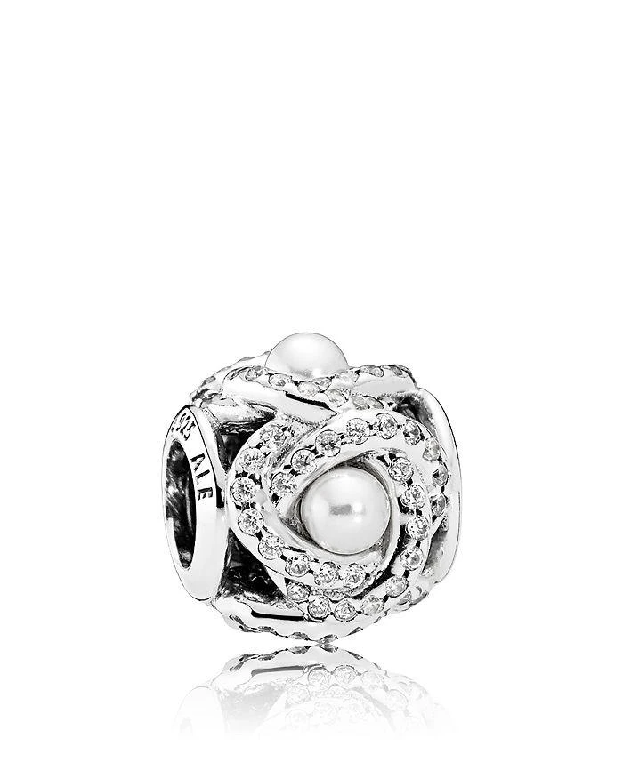 商品PANDORA|Sterling Silver, Crystal & Cubic Zirconia Luminous Love Knot Charm,价格¥341,第1张图片