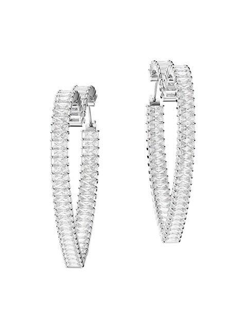 商品Swarovski|Matrix Rhodium-Plated & Crystal Large Heart Hoop Earrings,价格¥2362,第5张图片详细描述