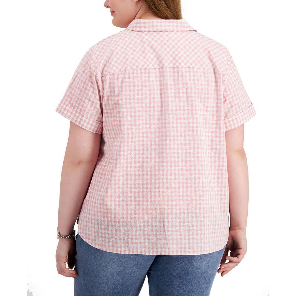 商品Tommy Hilfiger|Tommy Hilfiger Womens Plus Camp Cotton Gingham Button-Down Top,价格¥213,第4张图片详细描述