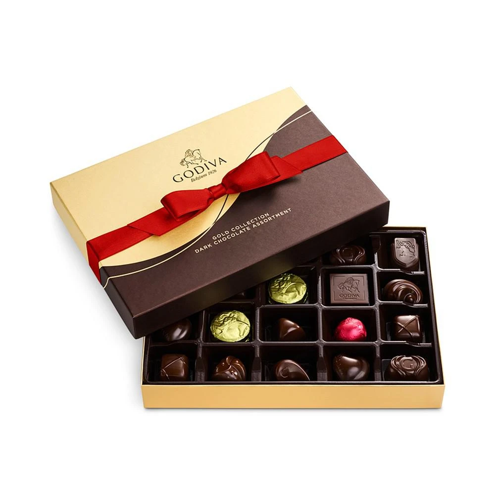 商品Godiva|Assorted Dark Chocolate Gold Gift Box with Red Ribbon, 22 Piece,价格¥254,第1张图片