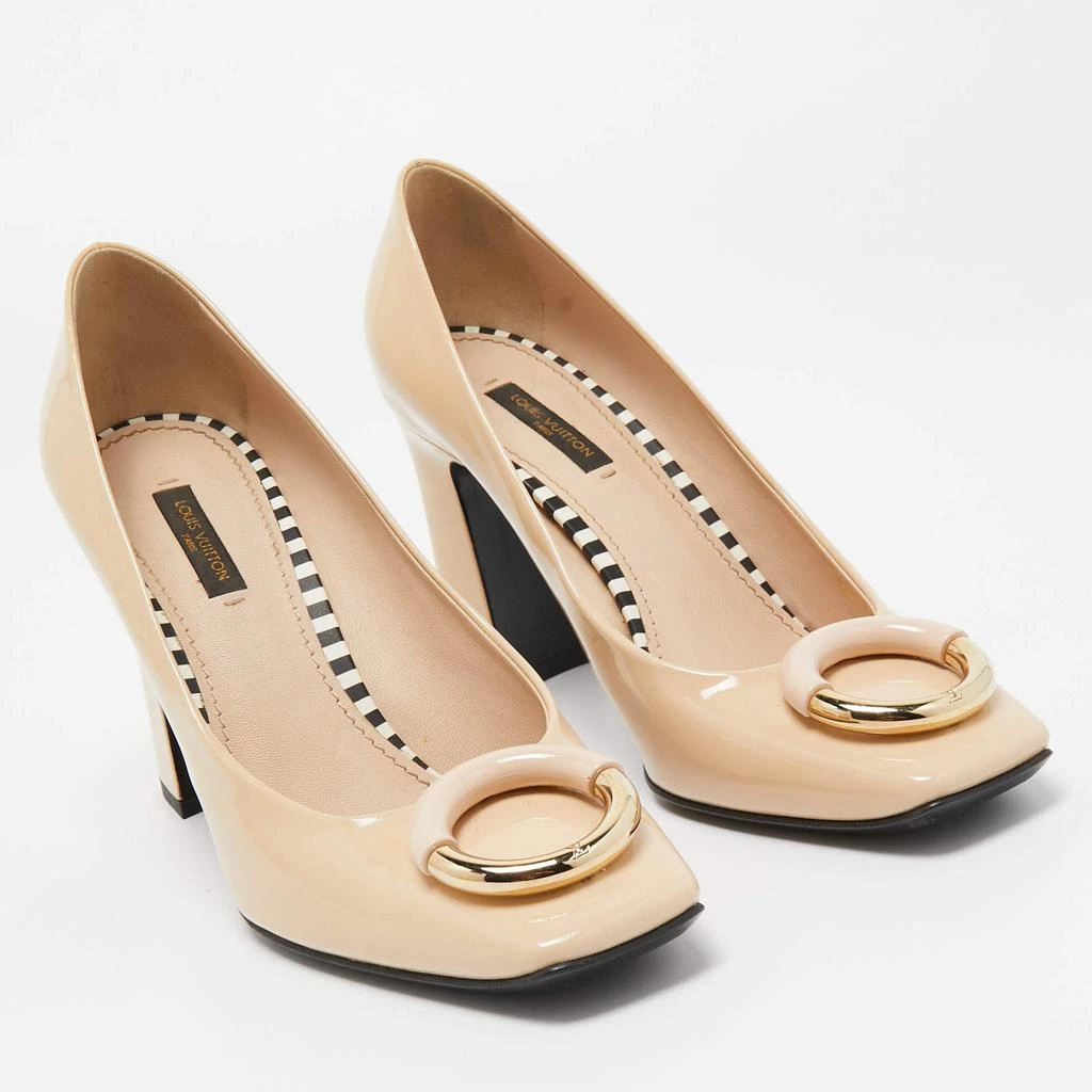 商品[二手商品] Louis Vuitton|Louis Vuitton Beige Patent Leather Madeleine Block Heel Pumps Size 39.5,价格¥3401,第4张图片详细描述