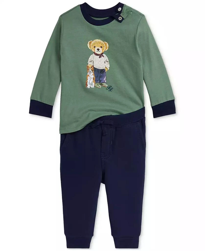 商品Ralph Lauren|Baby Boys 2-Pc. Polo Bear Printed Long-Sleeve T-Shirt & Fleece Pants Set,价格¥389,第1张图片