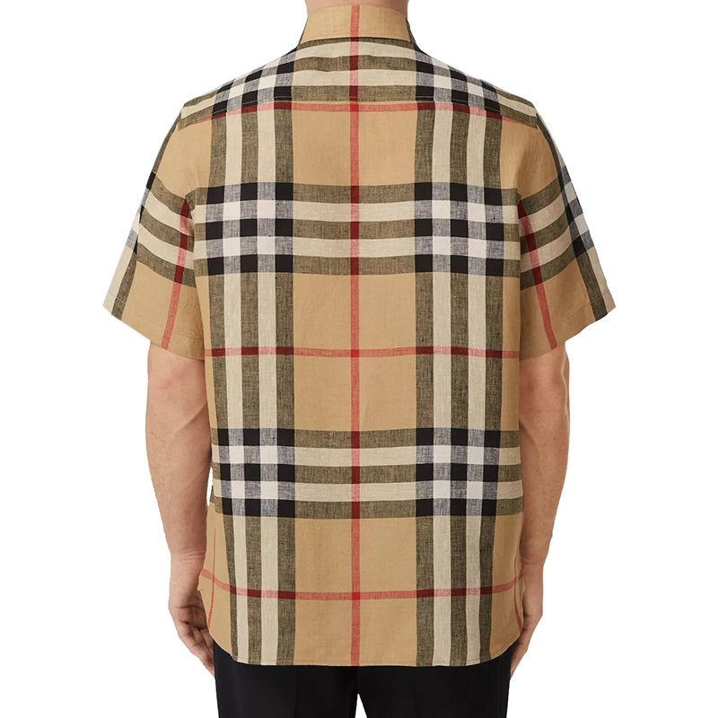 【预售3-7天】BURBERRY/博柏利 22年秋冬新款 男士米色亚麻格纹利落领尖扣衣领短袖衬衫80510731商品第4张图片规格展示