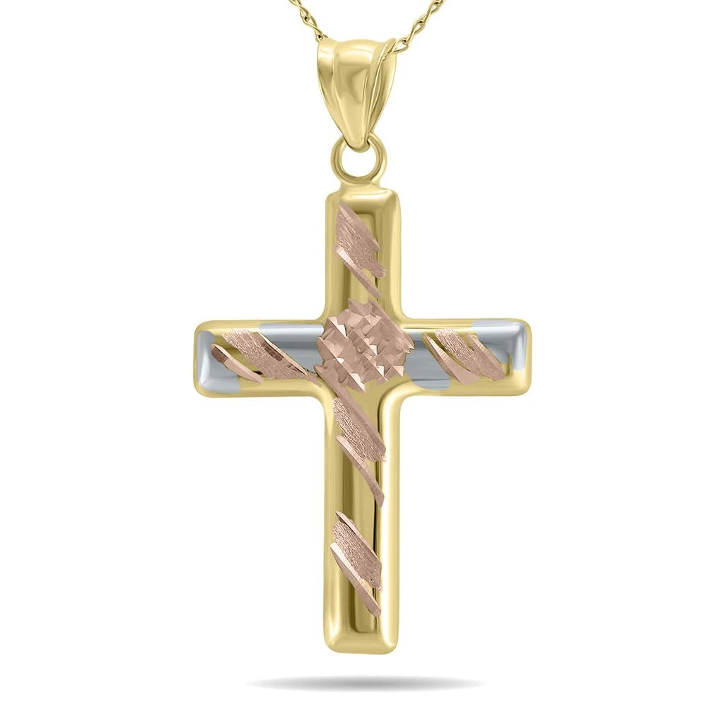 商品Monary|10K Yellow Gold Three-Toned Cross Dainty Religious Pendant,价格¥1864,第1张图片