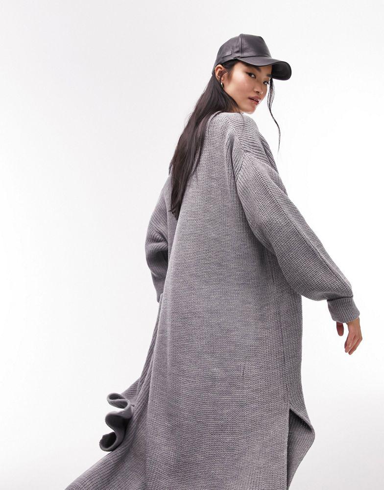 Topshop knitted maxi cardi in grey商品第2张图片规格展示