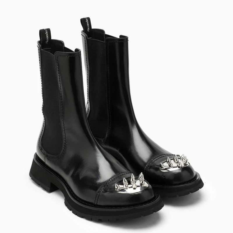 商品Alexander McQueen|Black Punk Stud ankle boots,价格¥2437,第2张图片详细描述