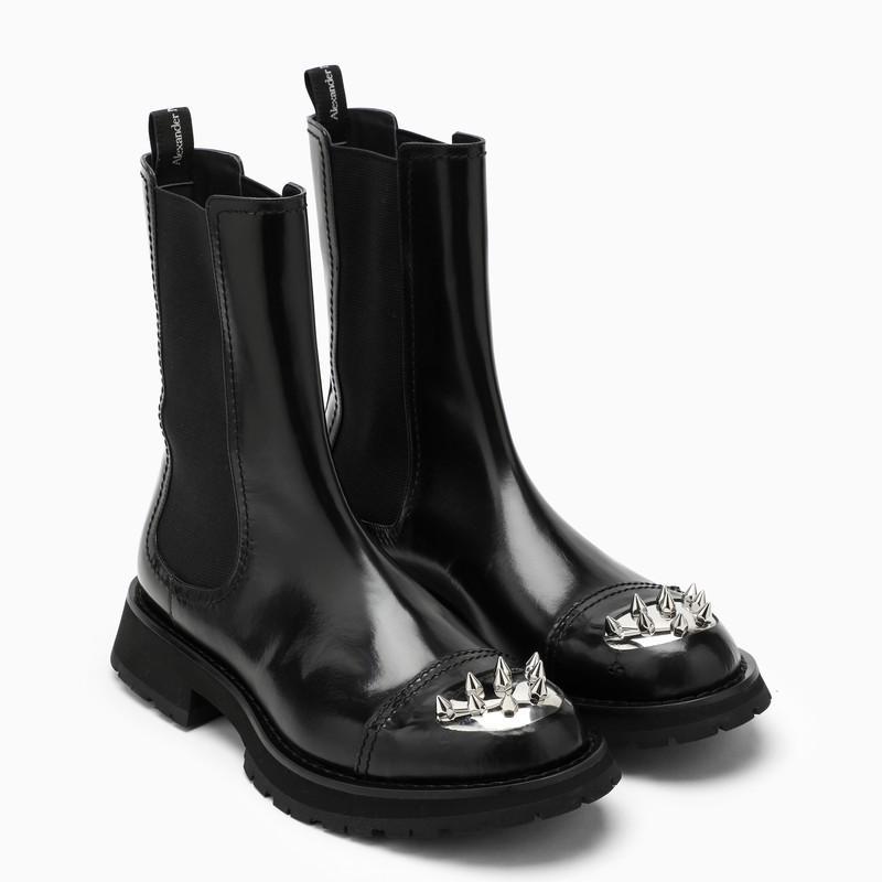 商品Alexander McQueen|Black Punk Stud ankle boots,价格¥8527,第4张图片详细描述