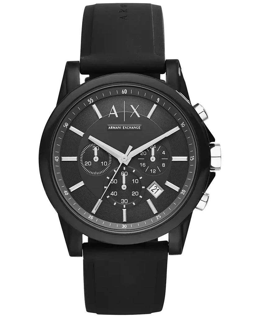 商品Armani Exchange|Unisex Chronograph Black Silicone Strap Watch 44mm AX1326,价格¥1047,第1张图片