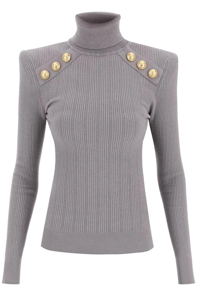 商品Balmain|Balmain ribbed turtleneck sweater with ornamental buttons,价格¥5476,第1张图片