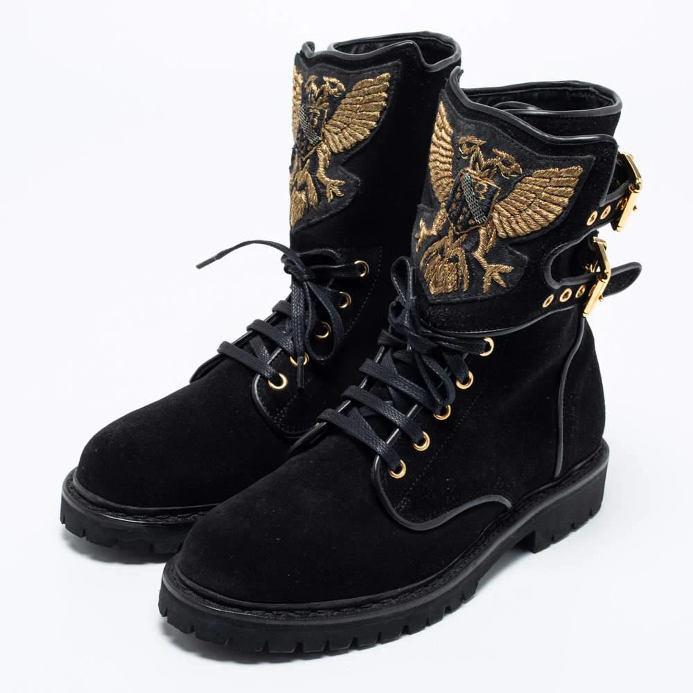 商品[二手商品] Balmain|Balmain Black Suede Eagle Combat Boots Size 41,价格¥1690,第2张图片详细描述