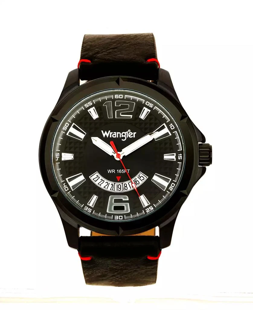 商品Wrangler|Men's Watch, 48MM IP Black Case, Black Zoned Dial with White Markers and Crescent Cutout , Date Function, Black Strap with Red Accent Stitch Analog, Red Second Hand,价格¥463,第1张图片