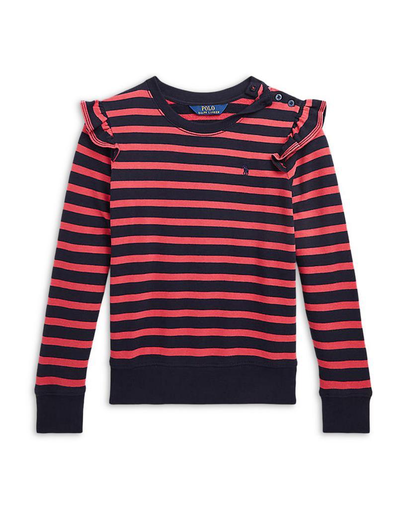 商品Ralph Lauren|Girls' Striped Ruffled Cotton Terry Sweatshirt - Little Kid, Big Kid,价格¥394-¥427,第1张图片