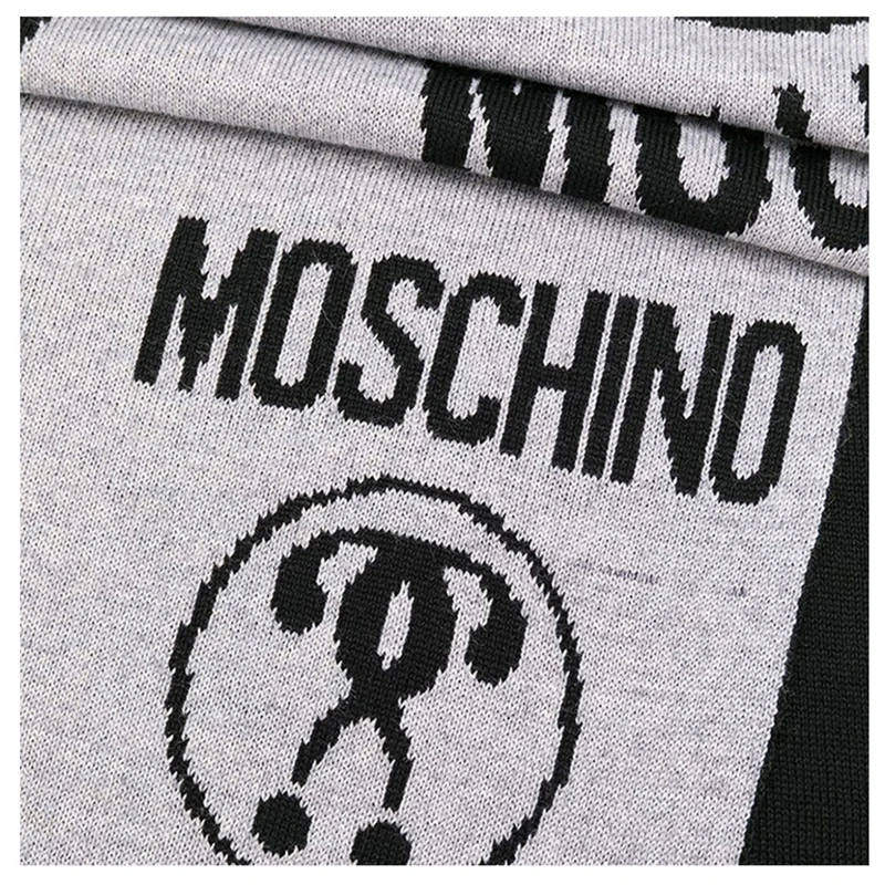 MOSCHINO 莫斯奇诺 黑色羊毛混纺徽标图案男女同款围巾 送男友女友礼物 深灰色 50055 M5145 15 商品