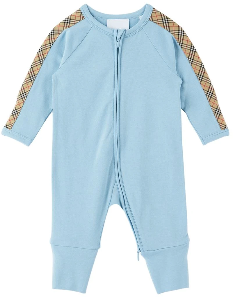 商品Burberry|三件式蓝色 Check Trim 婴儿连身裤套装,价格¥2464,第2张图片详细描述