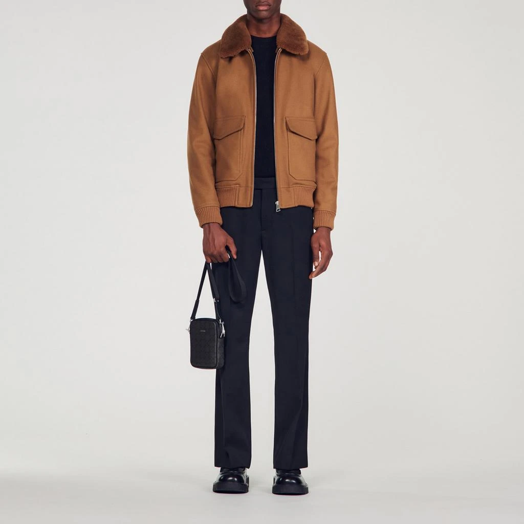 商品Sandro|Shearling collar aviator jacket,价格¥1798,第1张图片