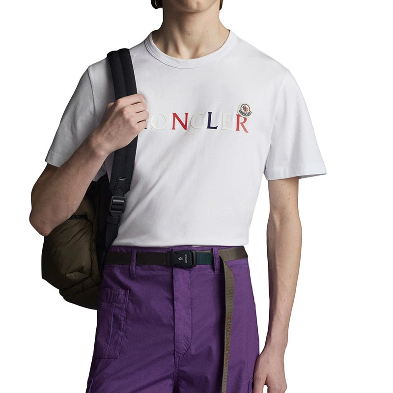 【预售3-7天】Moncler/蒙克莱 22年秋冬新款 男士光学白色纯棉三色徽标字母印纹短袖T恤H10918C000438390T001 商品