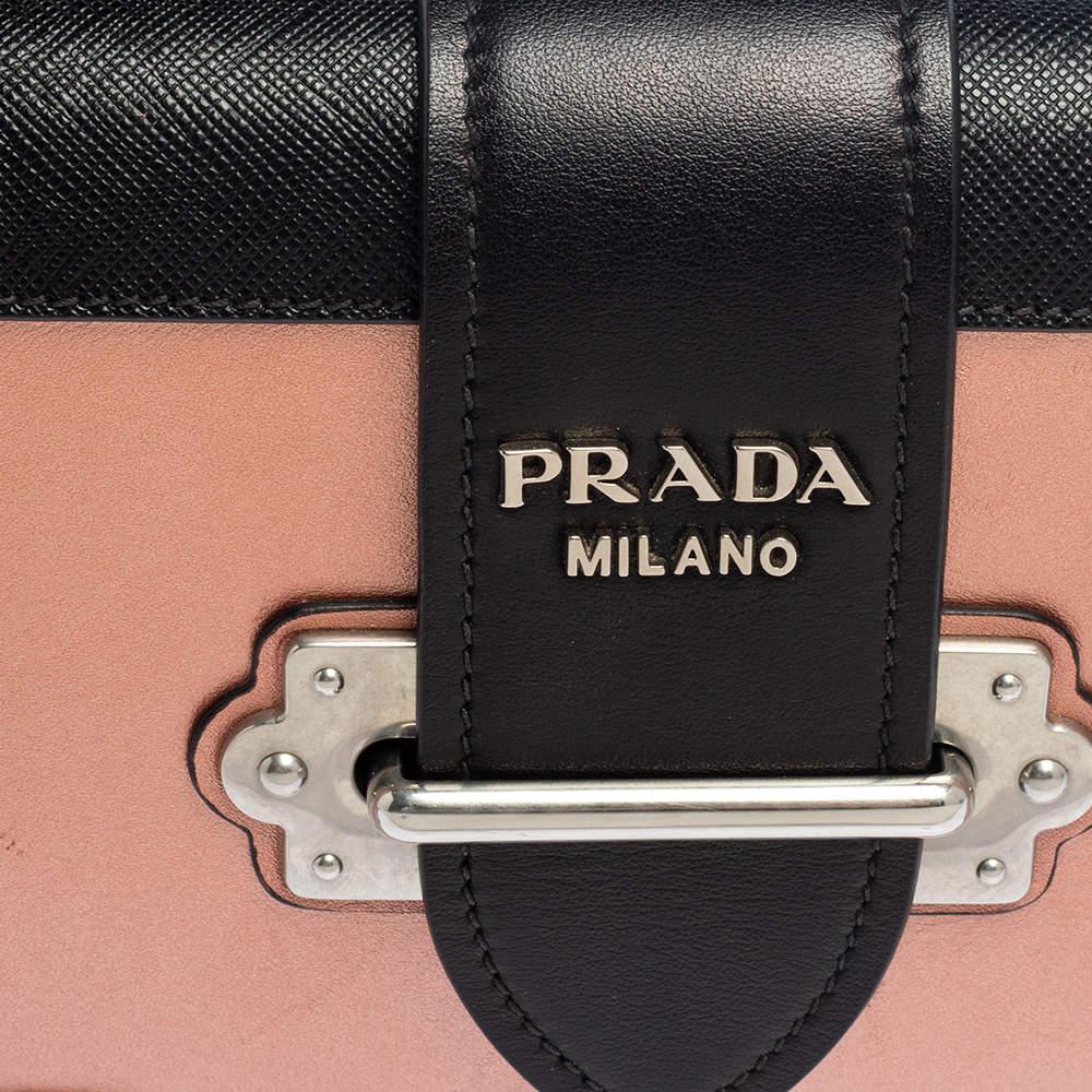 Prada Metallic Pink/Black Leather Cahier Shoulder Bag商品第6张图片规格展示