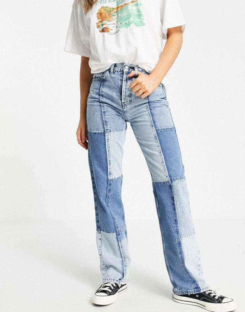 商品Topshop|Topshop patchwork 90's Straight leg jeans in bleach,价格¥323,第4张图片详细描述