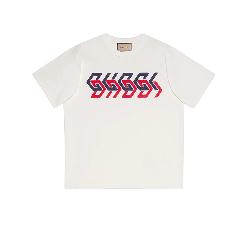 商品Gucci|【预售3-7天】GUCCI/古驰 22年春夏新款 Aria系列 男士象牙白色纯棉镜像效果Logo印花短袖T恤616036XJDV99275,价格¥3532,第1张图片