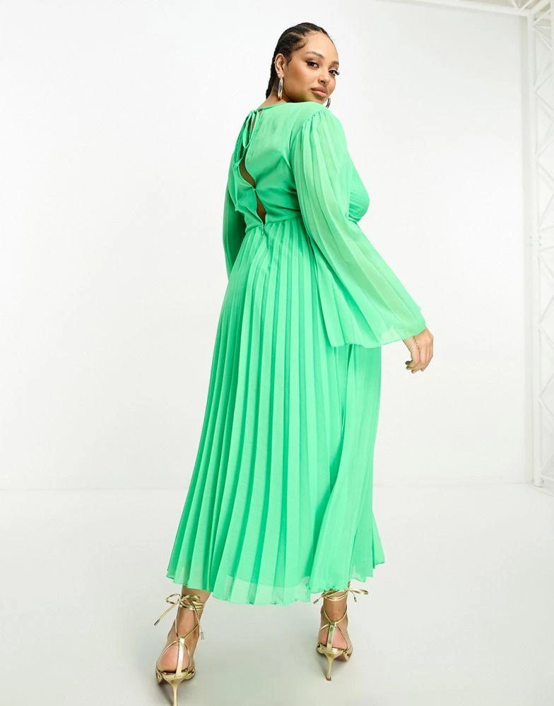 商品ASOS|ASOS DESIGN Curve tie back fluted sleeve pleated midi dress in green,价格¥492,第4张图片详细描述