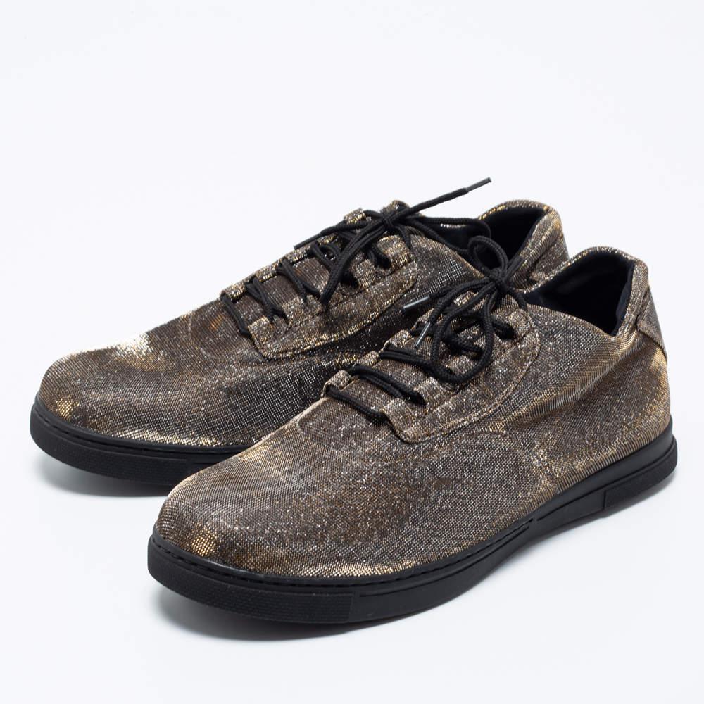 商品Stuart Weitzman|Stuart Weitzman Gold Lurex Fabric Lace-Up Sneakers Size 37,价格¥1294,第4张图片详细描述