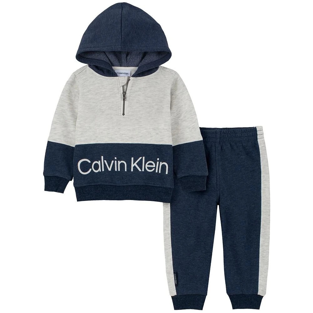 商品Calvin Klein|Baby Boys 2 Piece Bi-Color Semi-Zip Hoodie, Joggers Sweatsuit,价格¥185,第1张图片