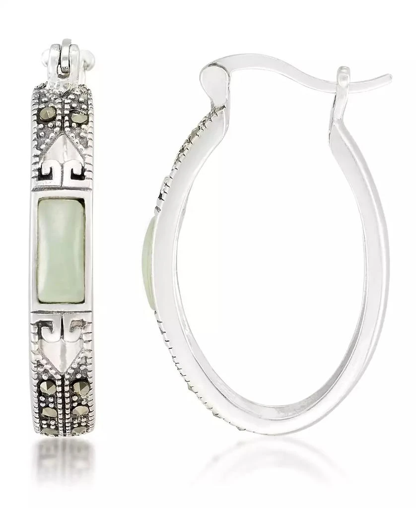 商品Macy's|Jade (7.5 x 5.3mm) & Marcasite Oval Hoop Earrings in Sterling Silver,价格¥281,第1张图片