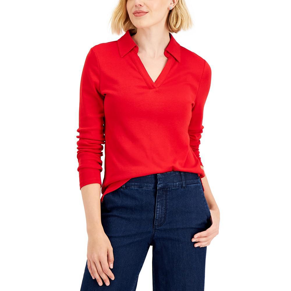 商品Charter Club|Women's Cotton Johnny Collar T-Shirt, Created for Macy's,价格¥149,第1张图片