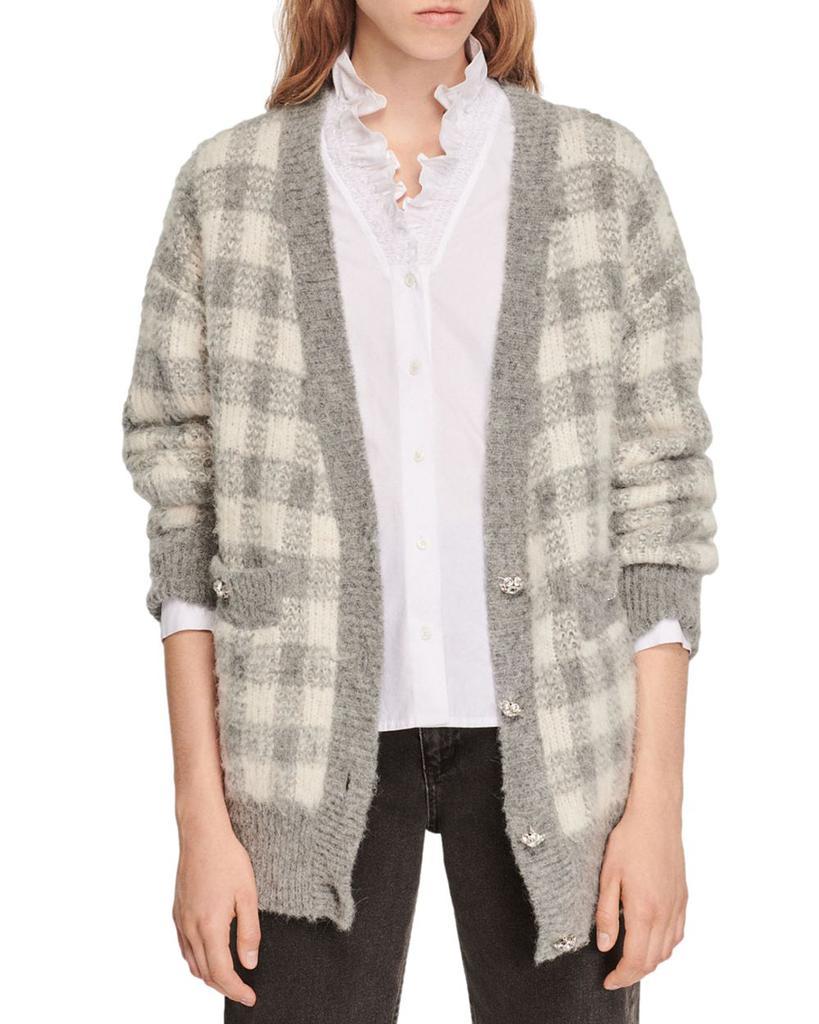 商品Sandro|Ontario Check Button Front Cardigan,价格¥1844,第1张图片