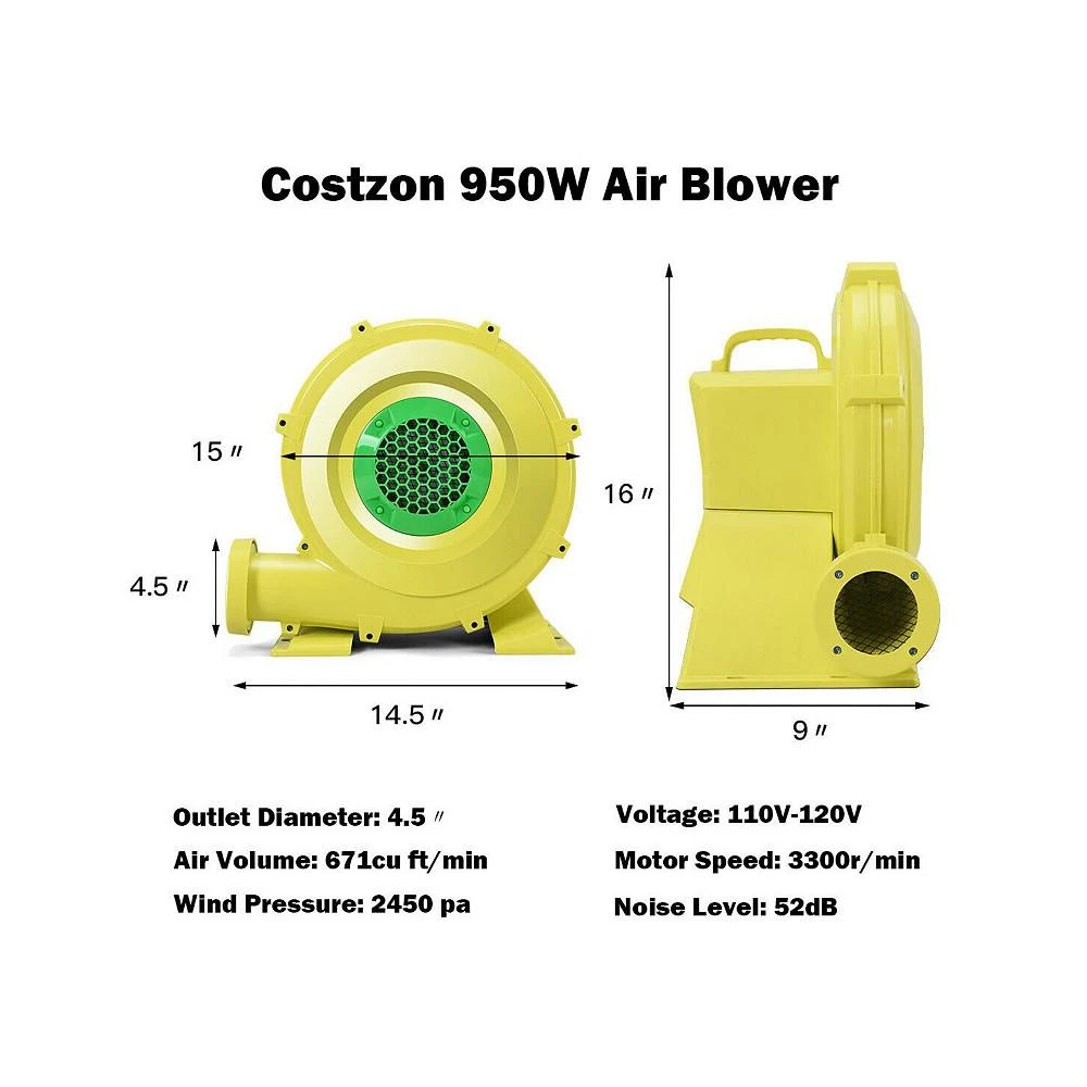 商品Costway|Air Blower Pump Fan 950 Watt 1.25HP For Inflatable Bounce House Bouncy Castle,价格¥840,第2张图片详细描述