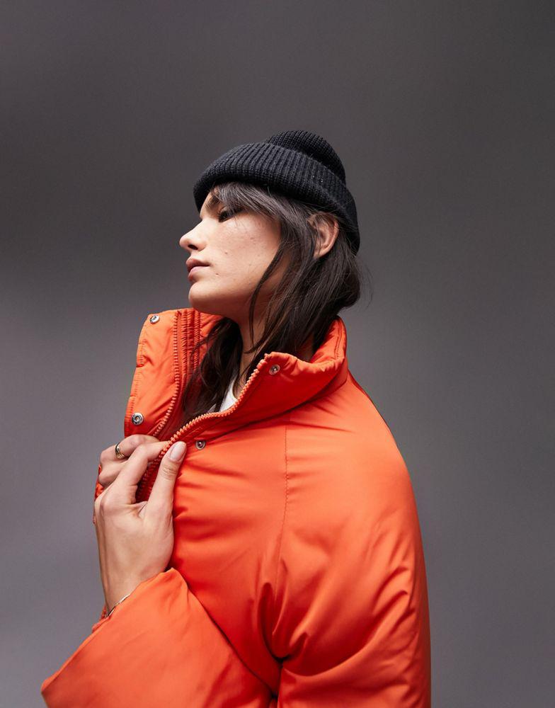 Topshop funnel neck puffer jacket in orange商品第3张图片规格展示