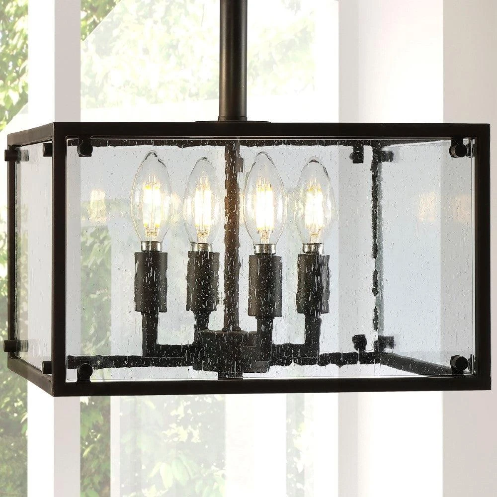 商品JONATHAN Y|Paysan 13" 4-Light Iron/Seeded Glass Rustic Farmhouse LED Flush Mount,价格¥1169,第1张图片