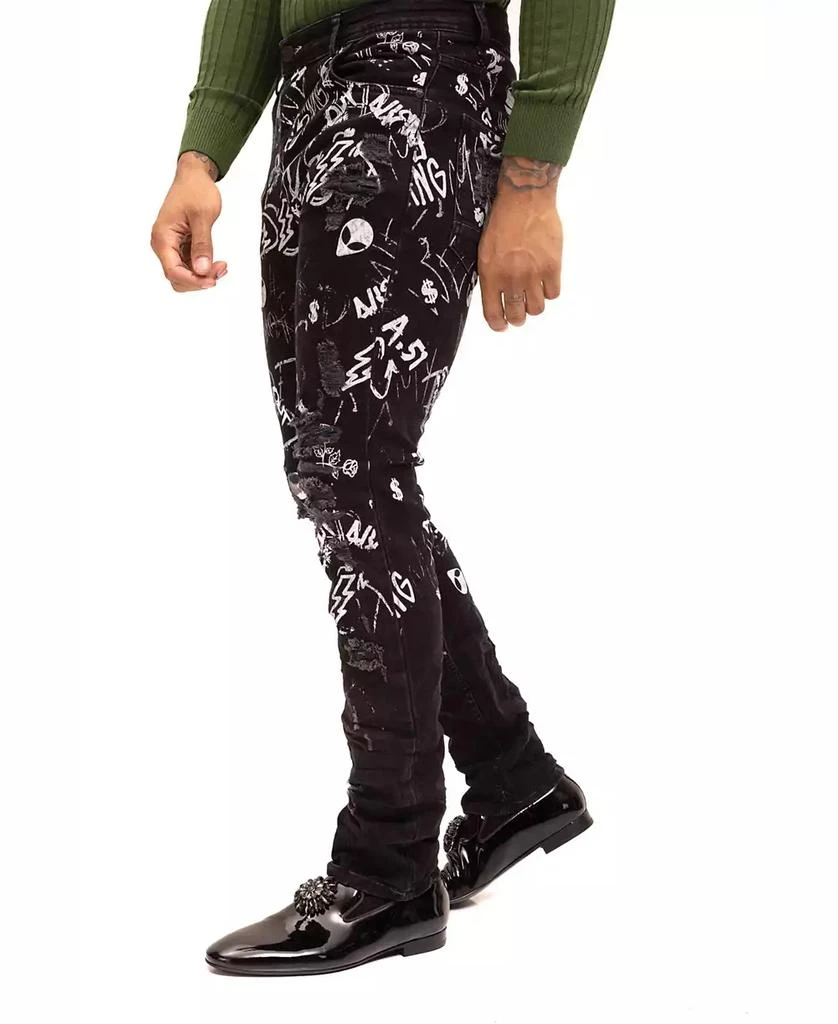 商品RON TOMSON|Men's Modern Straight Scribble Denim Jeans,价格¥1335,第3张图片详细描述