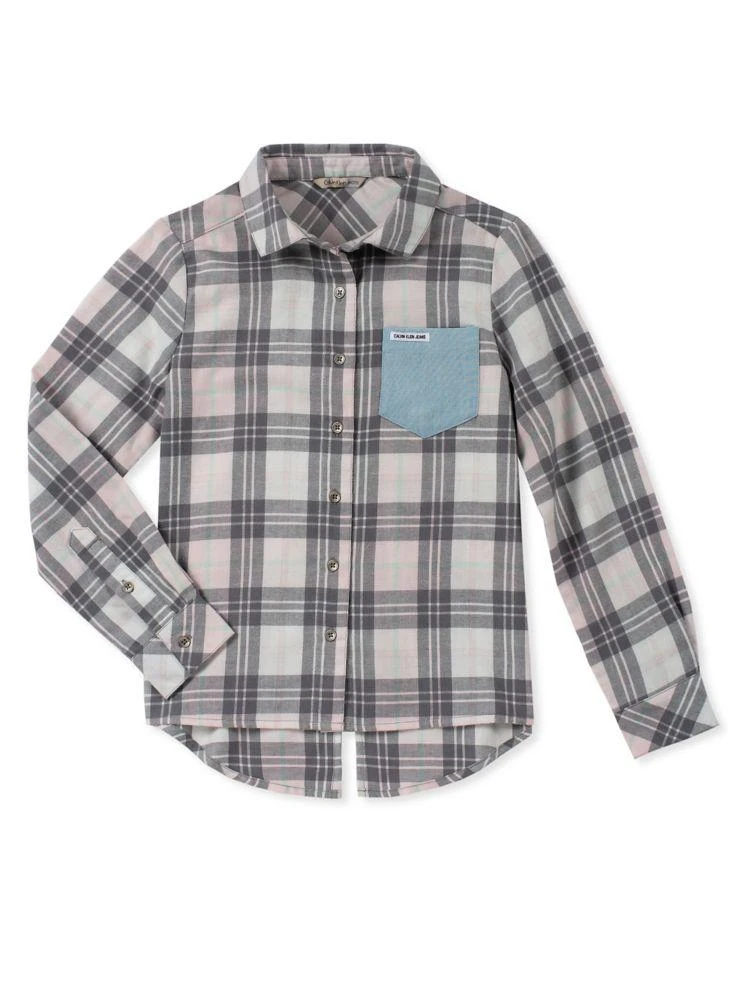 商品Calvin Klein|Girl's Cozy Plaid Shirt,价格¥68,第1张图片