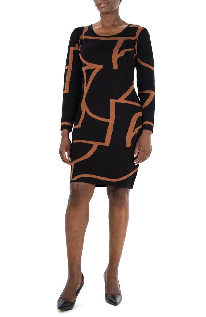 Geometric Print Long Sleeve Dress商品第1张图片规格展示