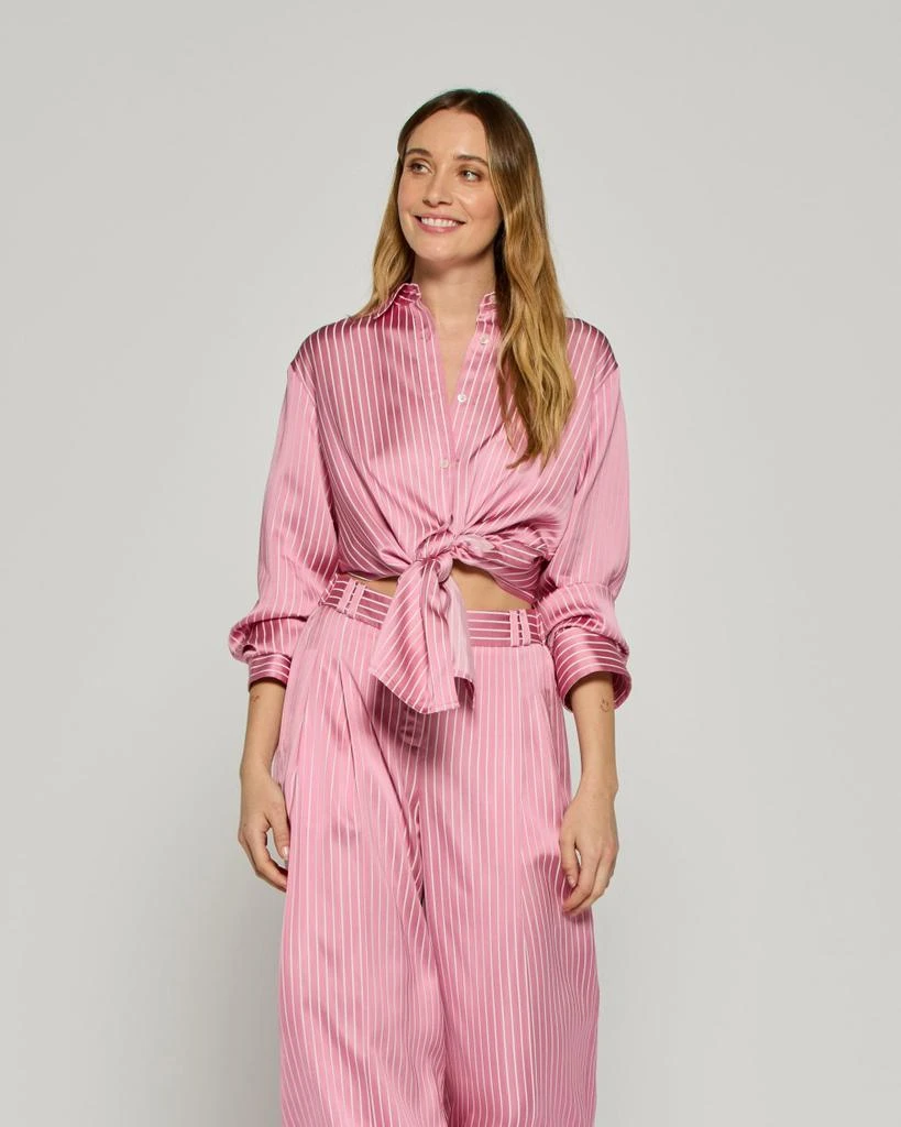 Satin Stripe Open Back Shirt - Pink 商品