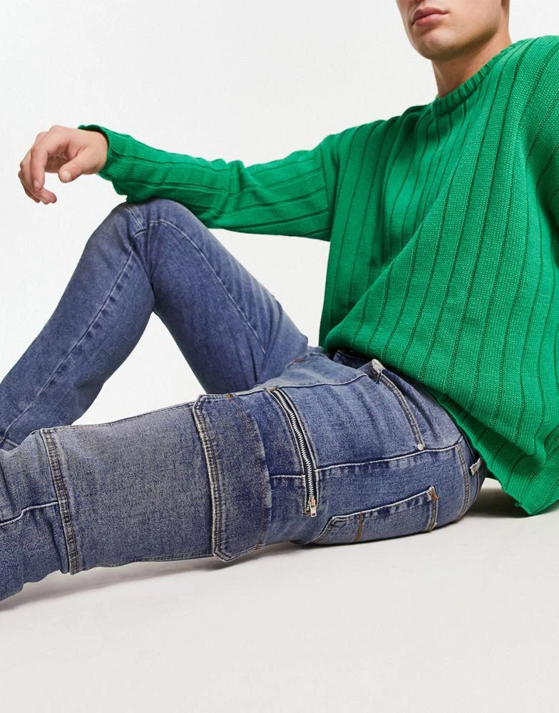 商品ASOS|ASOS DESIGN skinny cargo jeans in mid blue,价格¥206,第3张图片详细描述