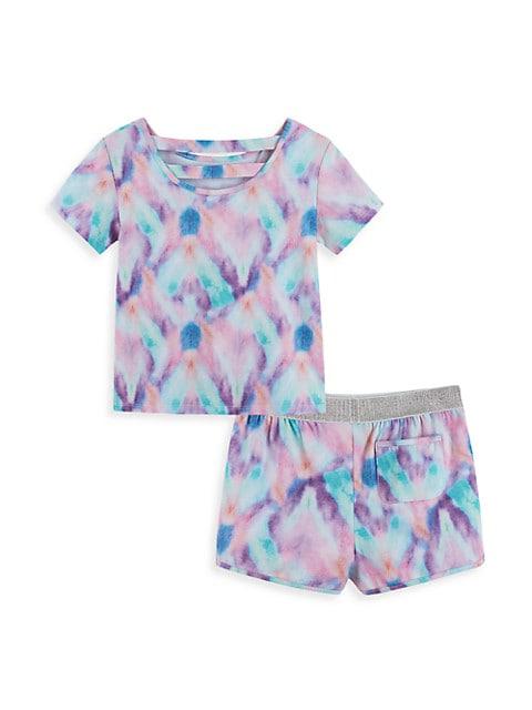Little Girl's 2-Piece Tie-Dye T-Shirt & Shorts Set商品第2张图片规格展示
