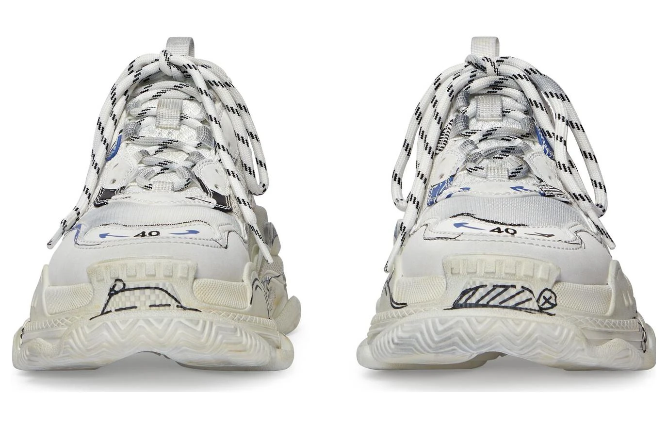 商品[国内直发] Balenciaga|巴黎世家 Triple S 系带 时尚 低帮 老爹鞋 男款 白色 做旧版,价格¥7962,第5张图片详细描述