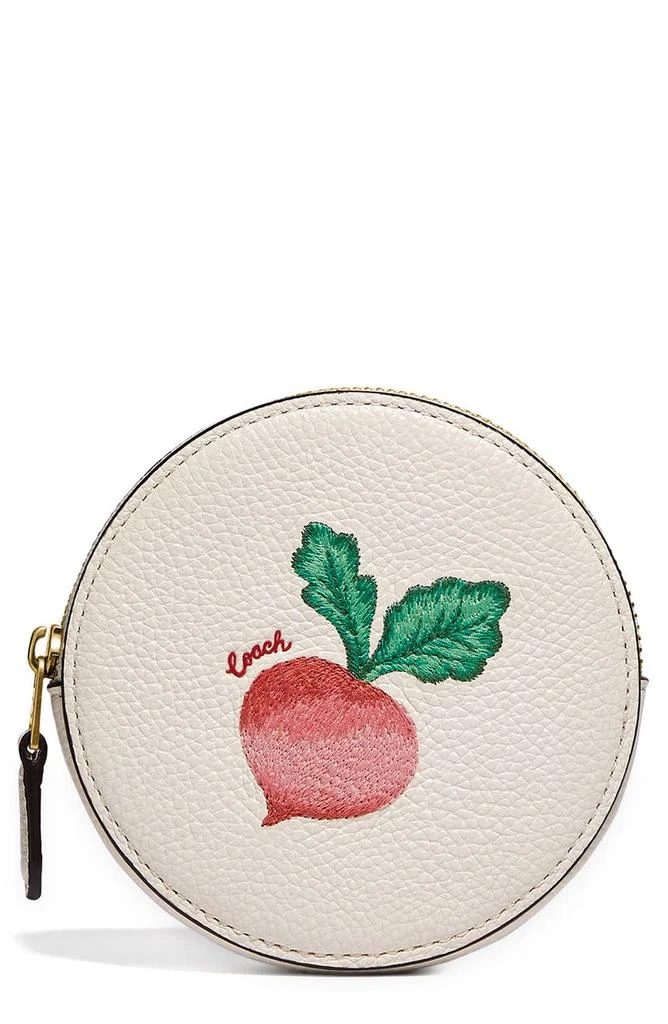 商品Coach|Radish Embroidered Motif Round Leather Coin Purse,价格¥492,第1张图片