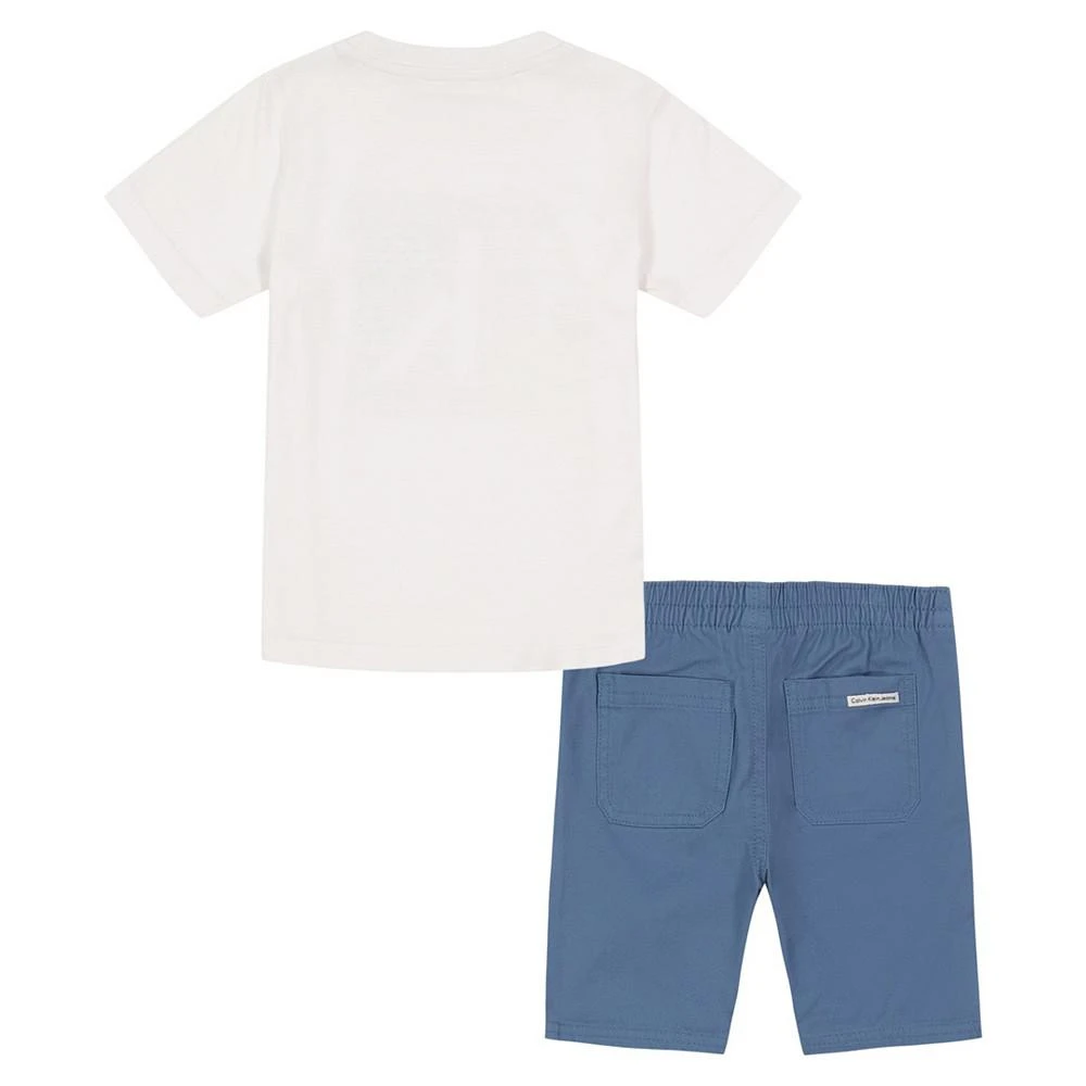 商品Calvin Klein|Little Boys Metallic Monogram Short Sleeve T-shirt and Twill Shorts, 2 Piece Set,价格¥125,第2张图片详细描述