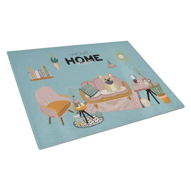 商品Caroline's Treasures|CK7855LCB Cream French Bulldog Sweet Home Glass Cutting Board Large,价格¥258,第1张图片