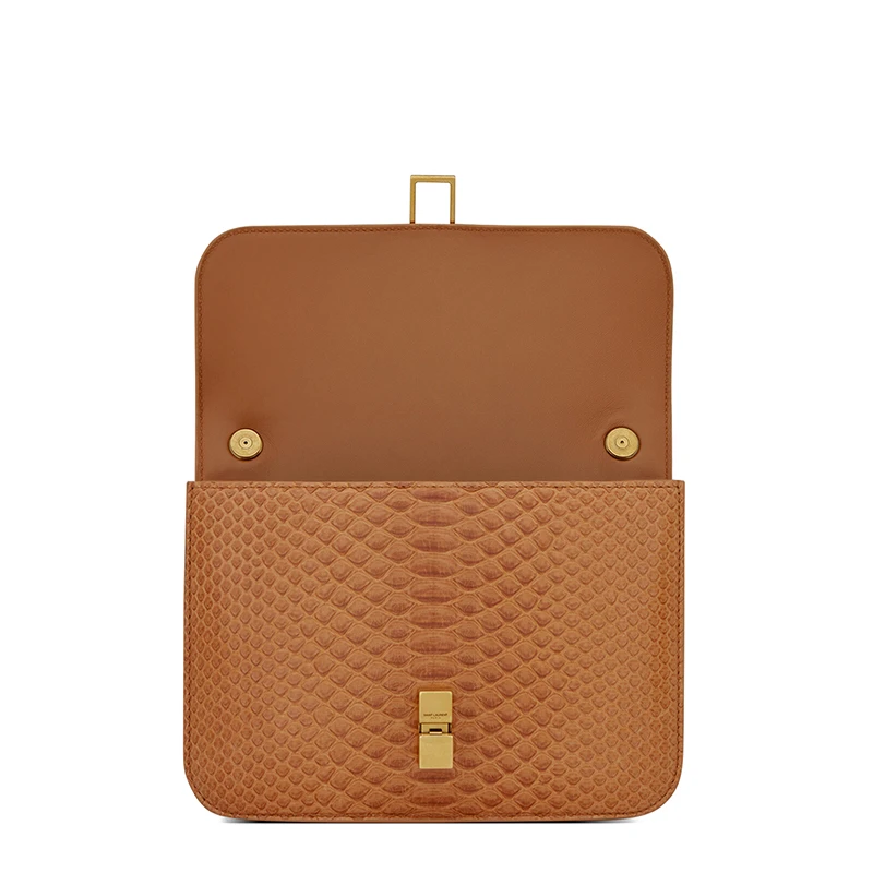 SAINT LAURENT PARIS/圣罗兰 YSL 秋冬新款 CARRÉ系列 女士榛子色蟒蛇皮金色搭扣翻盖方形手提斜挎单肩包633214L3QHW2748 商品