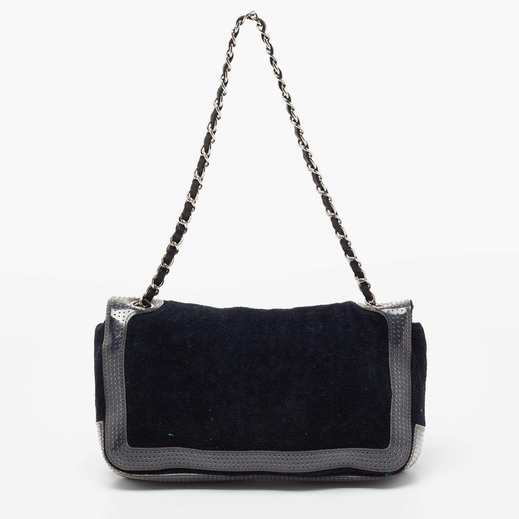 Chanel Black/Grey Corduroy And Patent Leather Cambon Shoulder Bag商品第4张图片规格展示