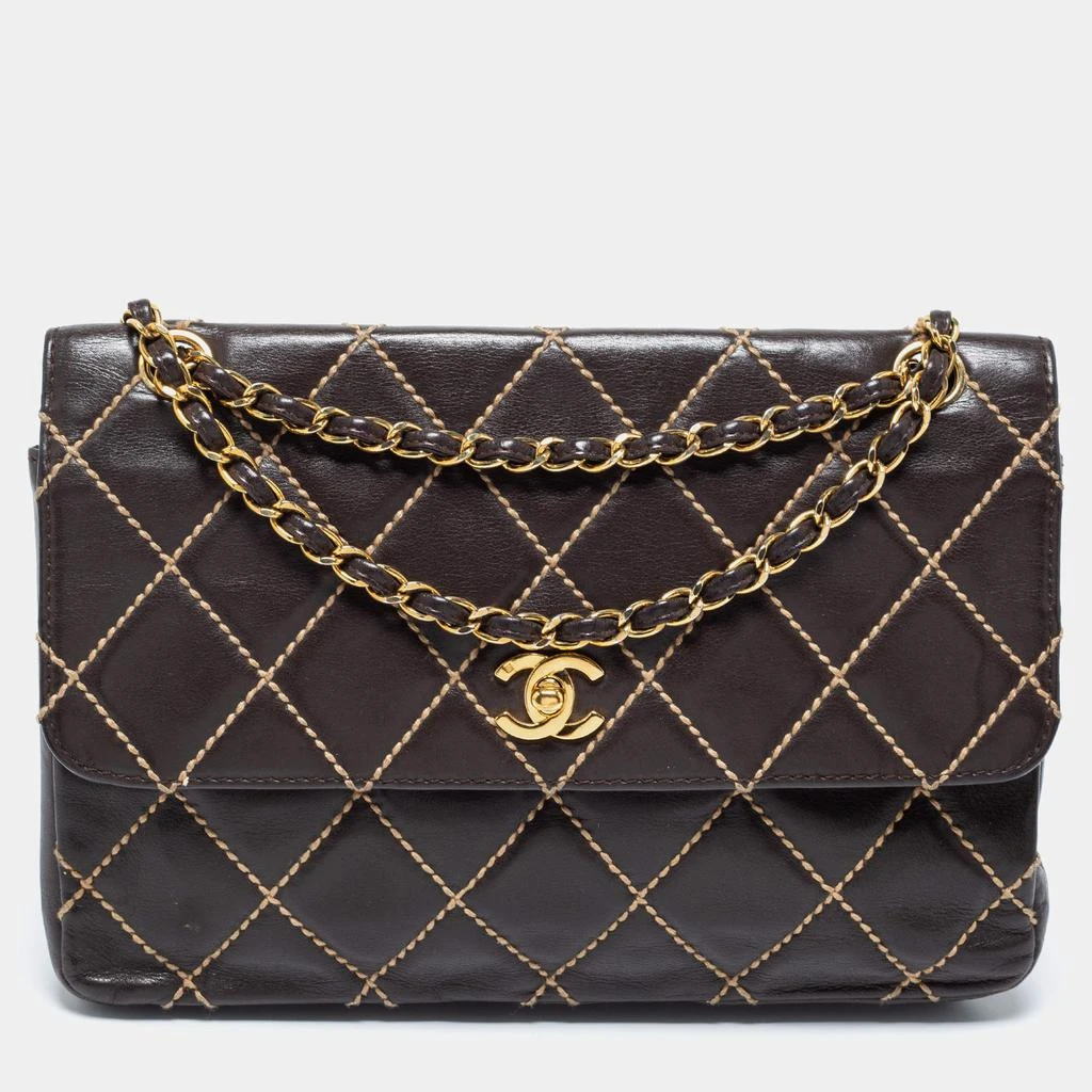 商品[二手商品] Chanel|Chanel Dark Brown Quilted Leather Wild Stitch Surpique Flap Bag,价格¥11497,第1张图片