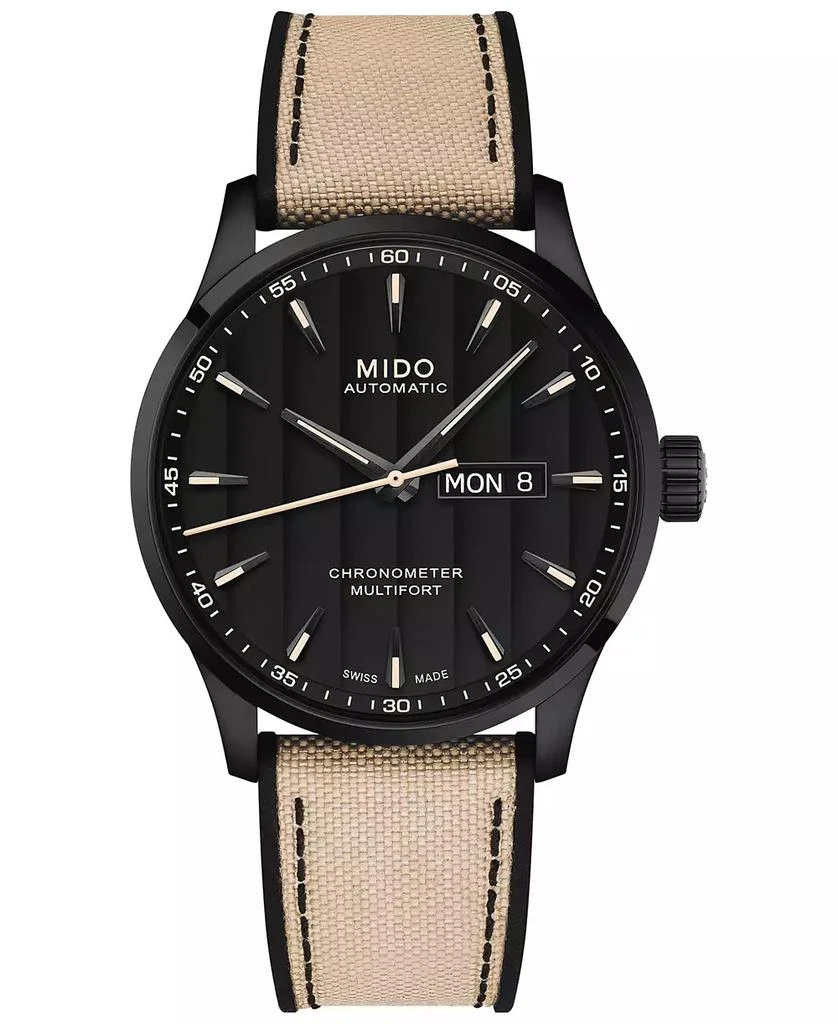 商品MIDO|Men's Swiss Automatic Multifort Chronometer Beige Fabric & Black Silicone Strap Watch 42mm,价格¥10904,第1张图片