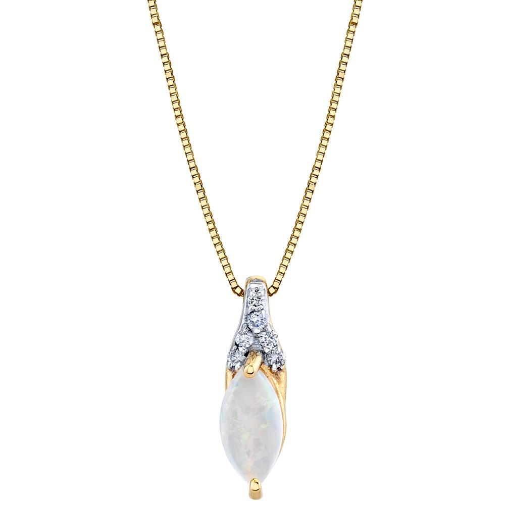 Opal (1/3 ct. t.w.) & Diamond Accent 18" Pendant Necklace in 14k Gold商品第1张图片规格展示