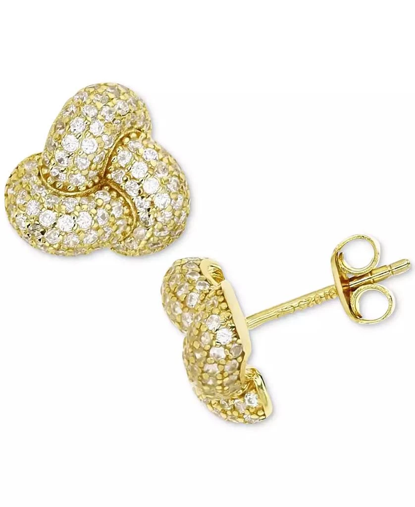 商品Macy's|Cubic Zirconia Pavé Love Knot Stud Earrings in 14k Gold-Plated Sterling Silver,价格¥143,第1张图片